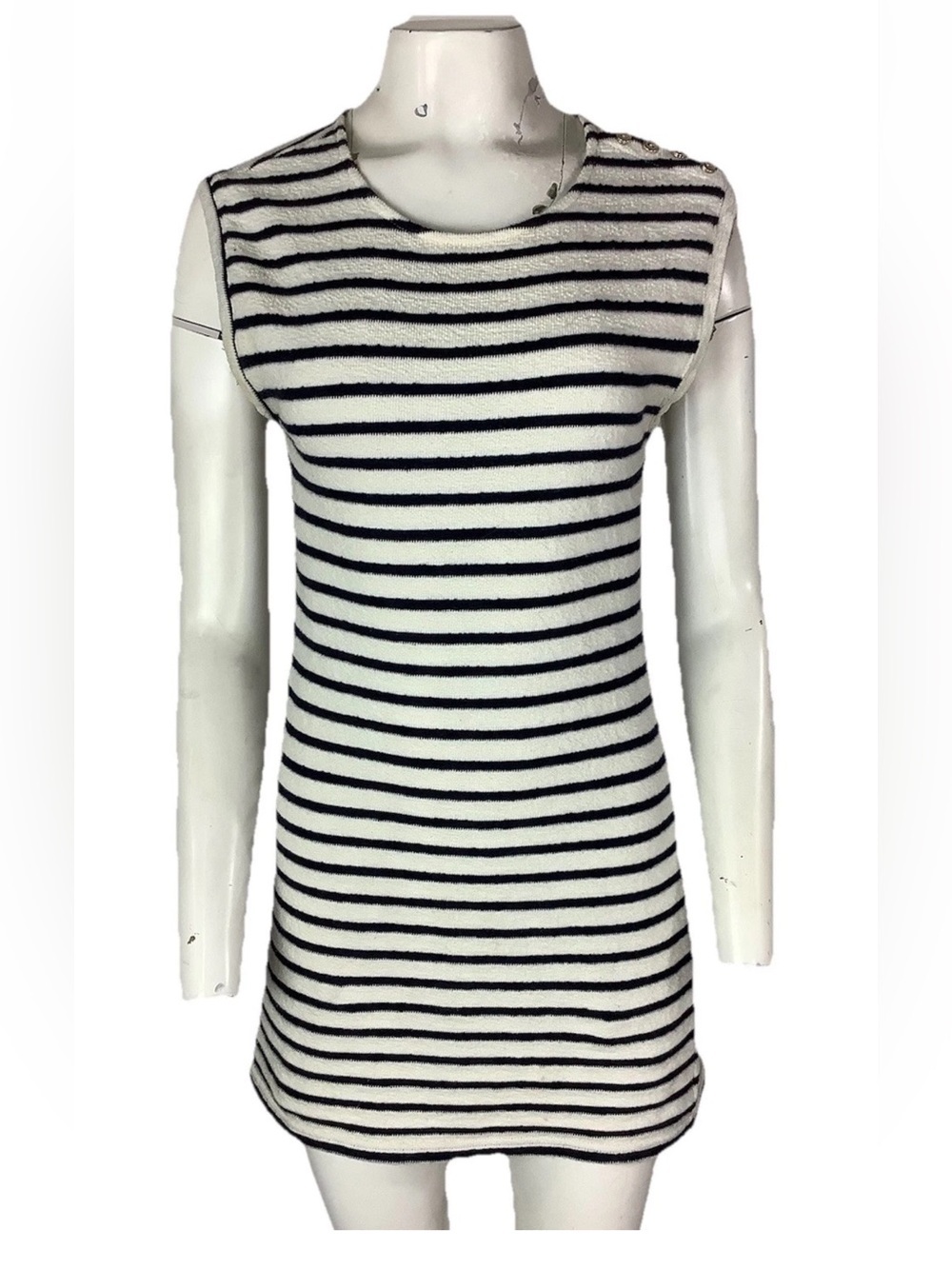 Bishop & Young Sz S Nautical Striped Terry Material Casual Dress Blue Cream